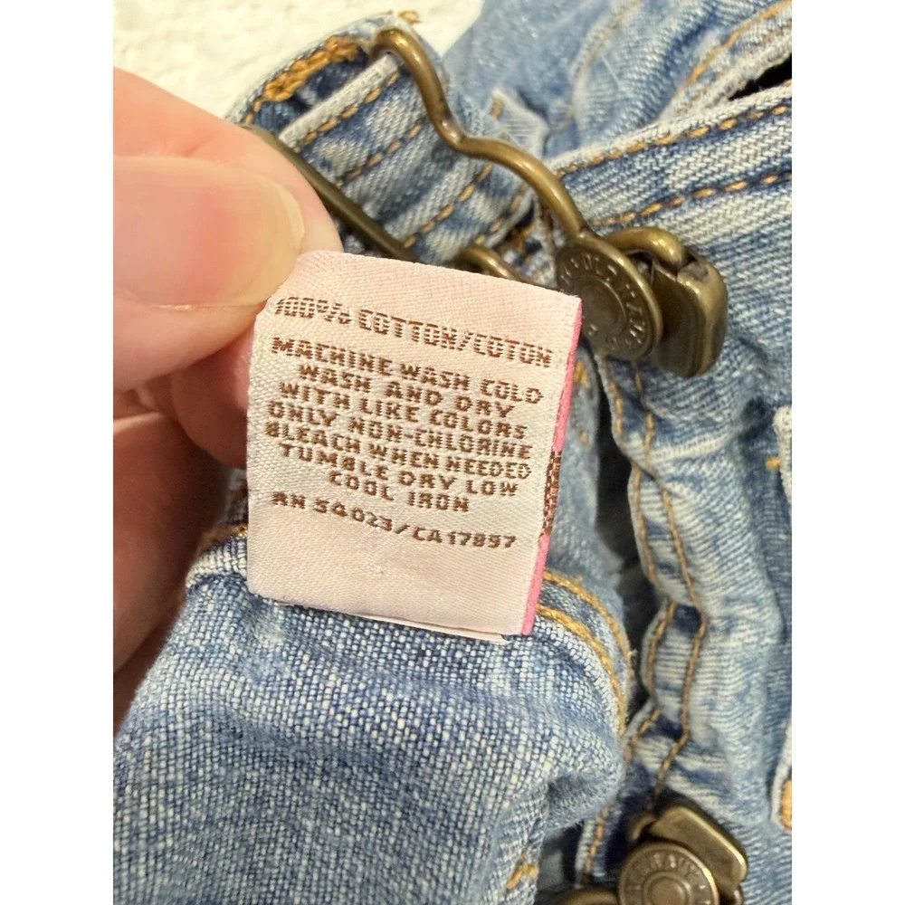 Vtg y2k Old Navy Denim Overalls Baby girls sz 6-12 Months Pink embroidery Cotton